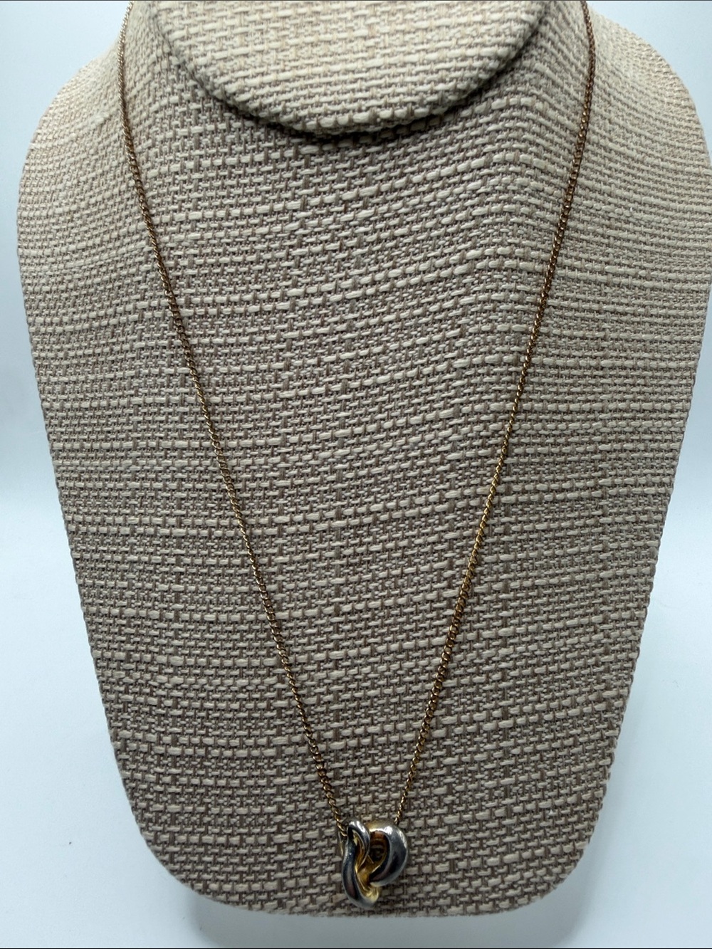 Two-Tone Twisted Love Knot Pendant Necklace Gold & Silver Tone Chain